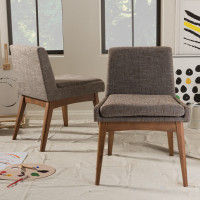 Baxton Studio BBT5280-Gravel-DC-TH1308 Nexus Mid-Century Modern Walnut Wood Finishing and Gravel Fabric Upholstered Dining Side Chair (Set of 2)